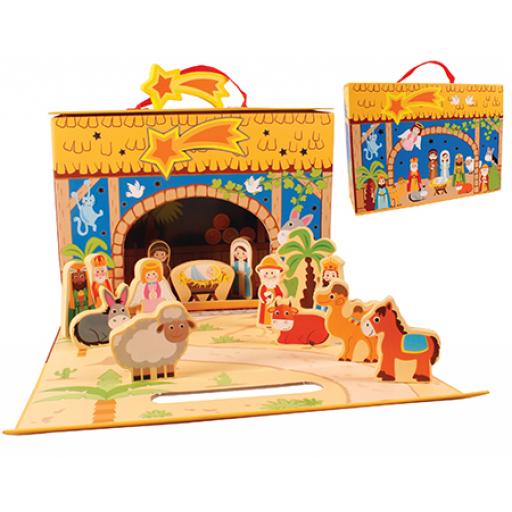 Childrens Wooden Nativity Set with Shed
