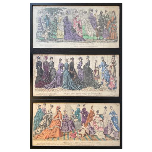Set of 3 Framed Colourised Prints of 1870's Ladies and Childrens Fashion
