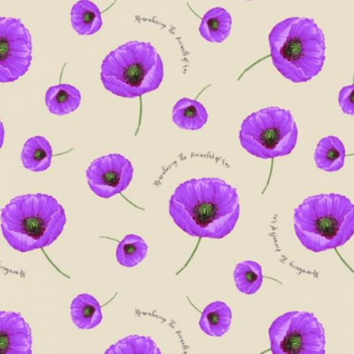 Purple Poppies Fabric - Animals of War