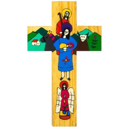 Holy Family Hand Painted Cross - 15cm