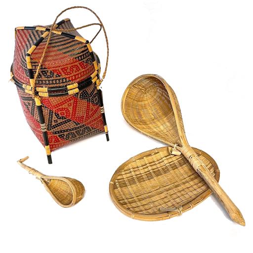 Woven Rice Carrier, Platter and serving Ladles